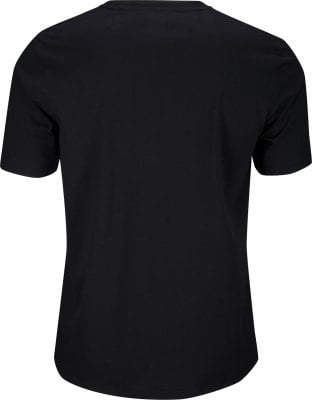 Schwarzes T-Shirt mit kurzen Ärmeln, von hinten gezeigt.