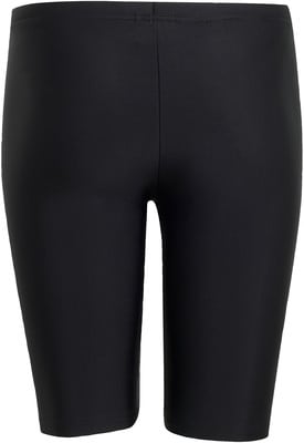 Schwarze Damen-Radlerhosen aus glänzendem Material. Schwarze Damen-Radlerhosen aus glänzendem Material.