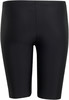Schwarze Damen-Radlerhosen aus glänzendem Material.
