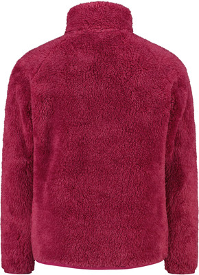 Rückansicht einer dunkelrosa Fleecejacke mit hohem Kragen. Rückansicht einer dunkelrosa Fleecejacke mit hohem Kragen.
