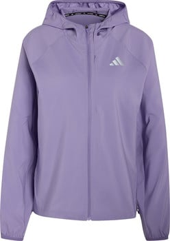 Violette Kapuzenjacke mit Adidas-Logo auf der Brust.
