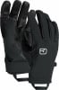 Schwarze Handschuhe mit Lederdetails und Markenlogo auf dem Handrücken.