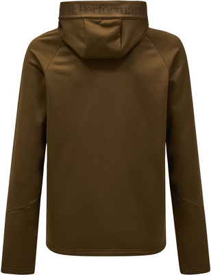 Grüne Herren-Kapuzenjacke mit Peak Performance Logo am Kragen. Grüne Herren-Kapuzenjacke mit Peak Performance Logo am Kragen.