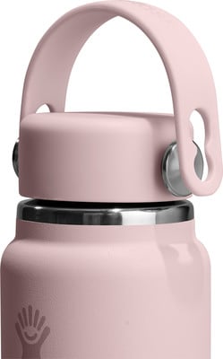 Eine rosa Flasche mit Griff und Hand-Logo.