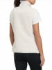 Damen cremefarbene Fleeceweste mit hohem Kragen und weißem T-Shirt.