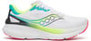 Weiße Saucony Laufschuhe mit bunten Details und auffälliger Sohle.