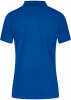 Rückansicht eines blauen kurzärmeligen Poloshirts.