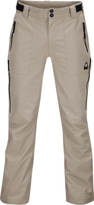 Beige Outdoorhose mit Reißverschluss und Knopfleiste sowie Taschen.