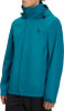 Blaue Herrenjacke mit Kapuze und Logo auf der Brust.