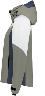 Grüne Jacke mit weißen und dunkelblauen Einsätzen und Kapuze. Grüne Jacke mit weißen und dunkelblauen Einsätzen und Kapuze.