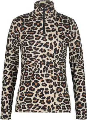 Damenpullover mit Leopardenmuster und hohem Reißverschlusskragen. Damenpullover mit Leopardenmuster und hohem Reißverschlusskragen.
