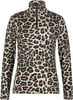 Damenpullover mit Leopardenmuster und hohem Reißverschlusskragen.