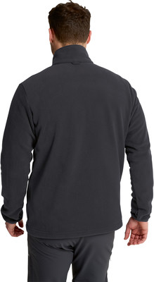 Rückansicht eines Mannes in einem dunkelgrauen Fleece und Hose. Rückansicht eines Mannes in einem dunkelgrauen Fleece und Hose.