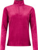Pinker Pullover mit langen Ärmeln, Zopfmuster und Stehkragen.
