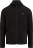 Schwarze Herren-Fleecejacke mit Kapuze und Berglogo auf der Brust.