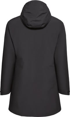 Schwarze Damenjacke mit Kapuze, gerader Schnitt, lange Ärmel. Schwarze Damenjacke mit Kapuze, gerader Schnitt, lange Ärmel.