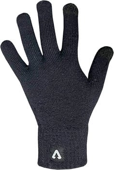 Schwarze Strickhandschuhe mit Touch-Fingerspitzen und Logo.