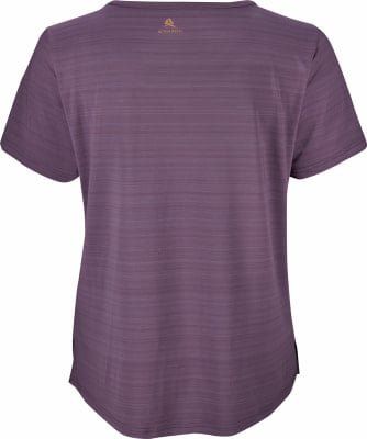 Lila T-Shirt mit kurzen Ärmeln und Streifenmuster. Lila T-Shirt mit kurzen Ärmeln und Streifenmuster.