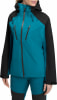 Damen-Teal- und schwarze wasserdichte Jacke mit Kapuze und Reißverschluss.