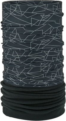 Schwarzer Schlauchschal mit weißem geometrischem Muster und Fleece-Unterteil. Schwarzer Schlauchschal mit weißem geometrischem Muster und Fleece-Unterteil.