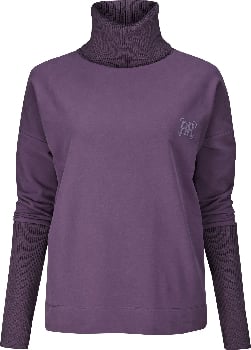 Lila Pullover mit Rollkragen und AR-Logo auf der Brust.