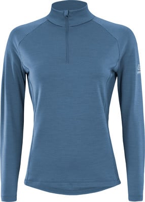 Damen blaues Langarmshirt mit Kragen und kurzem Reißverschluss. Damen blaues Langarmshirt mit Kragen und kurzem Reißverschluss.