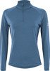 Damen blaues Langarmshirt mit Kragen und kurzem Reißverschluss.