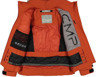 Orange Jacke mit CMP-Logo innen und vielen Taschen. Orange Jacke mit CMP-Logo innen und vielen Taschen.