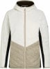 Beige gesteppte Kapuzenjacke mit schwarzen Seitenteilen.