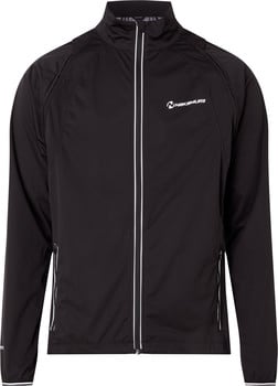 Schwarze Nakamura Herrenjacke mit weißer Paspel und Logo auf der Brust.