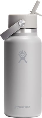 Graue Hydro Flask Flasche mit Strohhalm und Griff, mit Logo. Graue Hydro Flask Flasche mit Strohhalm und Griff, mit Logo.