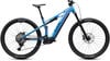 Ein Cube Fullsuspension E-Mountainbike mit schillerndem Rahmen und Federung.