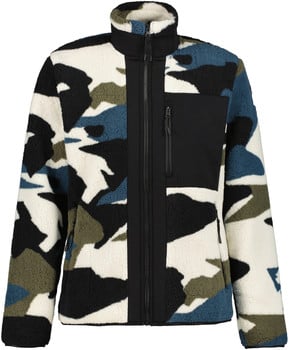 Fleecejacke mit Camouflage-Muster in Weiß, Schwarz, Grün und Blau.