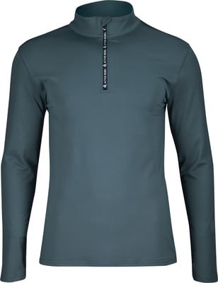 Damen-Langarmshirt in Dunkelgrau mit kurzem Reißverschluss. Damen-Langarmshirt in Dunkelgrau mit kurzem Reißverschluss.