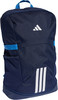 Dunkelblauer Adidas-Rucksack mit drei weißen Streifen und Logo.