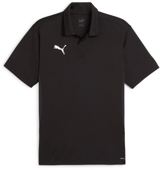 Schwarzes Puma Poloshirt mit weißem Logo und kurzen Ärmeln.