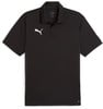 Schwarzes Puma Poloshirt mit weißem Logo und kurzen Ärmeln.