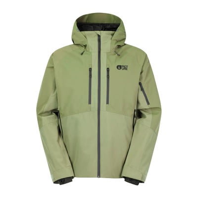 Grüne Herren-Skijacke mit Kapuze und Picture Organic Clothing Logo. Grüne Herren-Skijacke mit Kapuze und Picture Organic Clothing Logo.