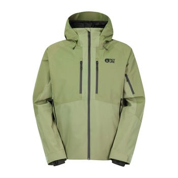 Grüne Herren-Skijacke mit Kapuze und Picture Organic Clothing Logo.