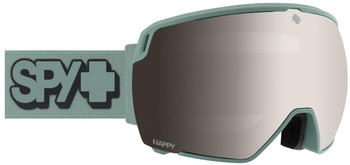 Grüne SPY+ Skibrille mit HAPPY-Logo auf verspiegeltem Glas.