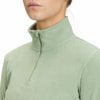 Damen-hellgrüner Fleecepullover mit Stehkragen und kurzem Reißverschluss.