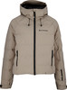 Eine beige Daunenjacke mit Kapuze und schwarzem Reißverschluss von ACTIVE REBEL.