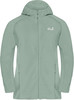 Hellgrüne Fleecejacke mit Kapuze und Jack Wolfskin Logo.