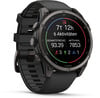 Eine Garmin Smartwatch mit schwarzem Armband und Zifferblatt, das Aktivitäten anzeigt.