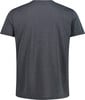 Rückansicht eines dunkelgrauen T-Shirts mit kurzen Ärmeln.