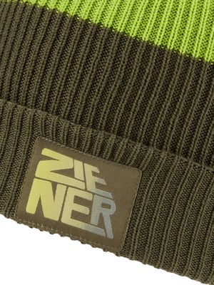 Grüne Strickmütze mit Streifen und Ziener-Logo. Grüne Strickmütze mit Streifen und Ziener-Logo.
