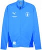 Blaue Sportjacke mit Puma-, Intersport-Logo und Teamwappen.