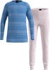 Blau gestreiftes Langarmshirt und rosafarbene Leggings.