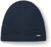Dunkelblaue Strickmütze mit Eisbär-Logo am unteren Rand.