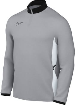 Graues Nike Sweatshirt mit schwarzem Kragen und weißen Seiteneinsätzen.